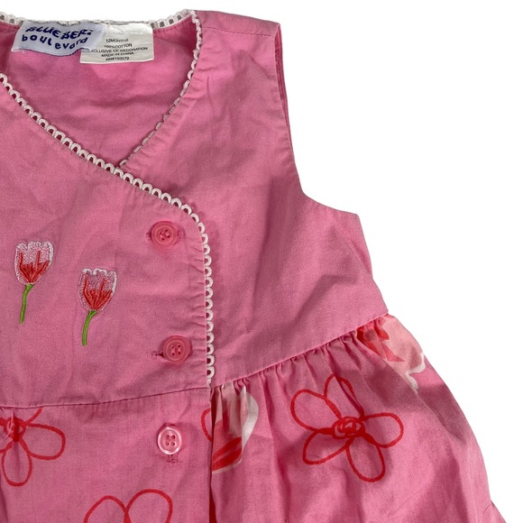 Blueberi Boulevard Spring Pink Floral Button-up Baby Dress 12 Months Girls Roses - Picture 7 of 11